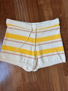 l*space Knit Stripe Drawstring Shorts - Cream, Yellow & Tan
